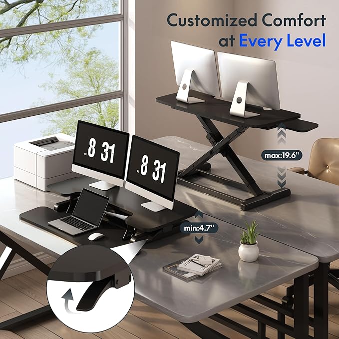 FLEXISPOT Standing Desk Converter 36" Desk Riser, Height Adjustable Desktop Riser Sit Stand Computer Workstation, Spacious Stand Up Desk Converter for Laptop Keyboard and Monitor Setup, Black