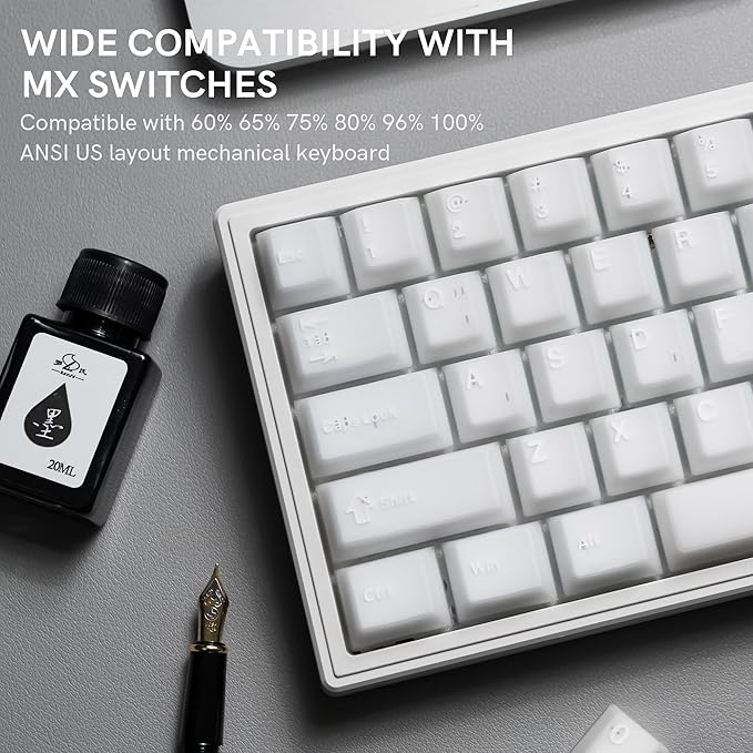 dagaladoo White Jade keycap 121-key Double Shot pbt keycaps Translucent keycaps Ceramic Cherry Profile Creamy Custom Keycap Set for 60%/65%/75%/TKL/96%/100% US Layout Mechanical Keyboard