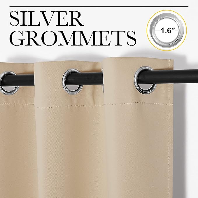 NICETOWN Room Darkening Curtain Panels for Cafe, Biscotti Beige, 2 Panels, W42 x L78 -inch, Thermal Insulated Grommet Room Darkening Draperies/Drapes for Window