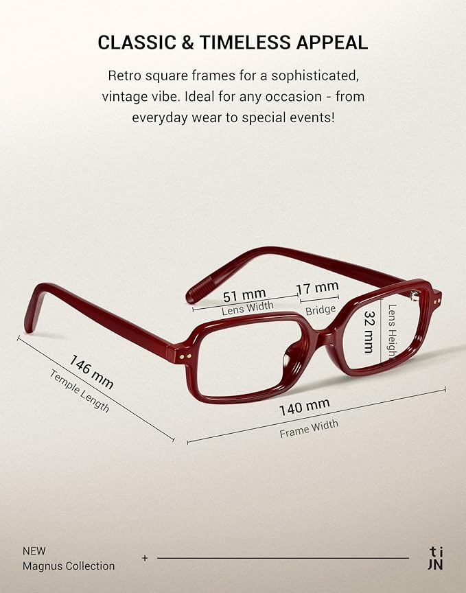 TIJN Magnus Square Blue Light Blocking Glasses for Women Men,Rectangular Computer Glasses for Gaming Work Screen Use,TR90