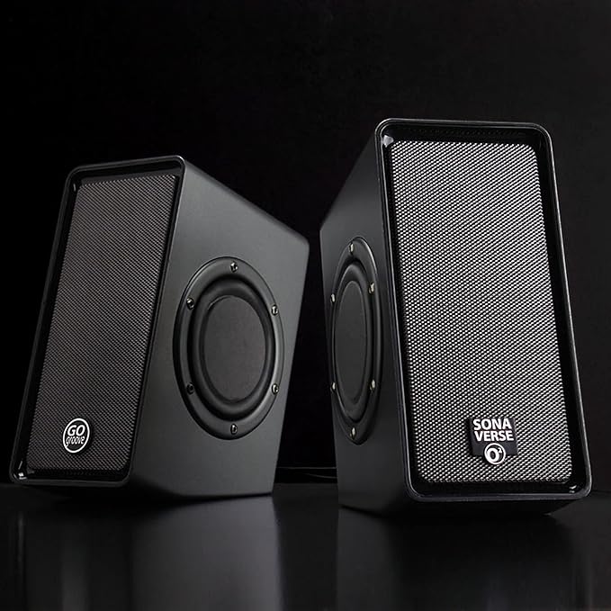 GOgroove Computer Speakers for Desktop PC, USB Powered Plug and Play 3.5mm AUX, Compact Design, Volume Knob, Sound for Office, Business & School, Works with Windows & Mac, Laptop/Desktop/Projector
