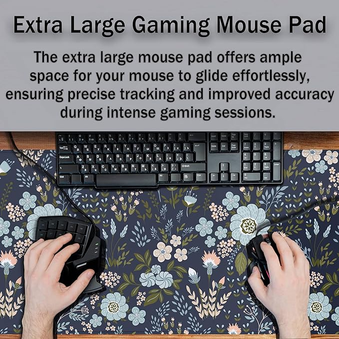 Office Desk Pads Floral Pattern Jumbo Mouse Pad Gaming Mousepad Large Mouse Pads The Desk Mat Non-Slip Rubber Base Waterproof with Stitched Edges 35.4 X 15.7 for Game Office,