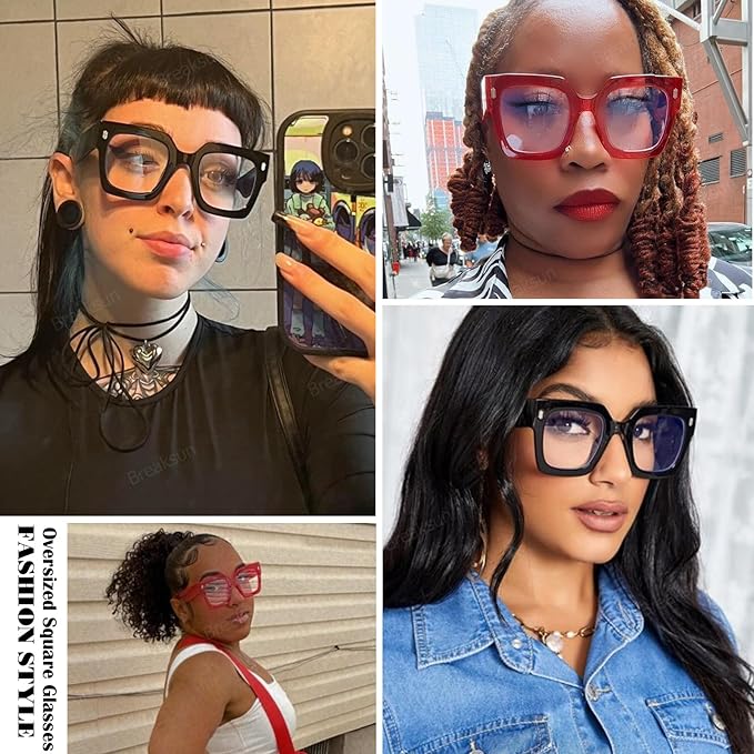 Fashion Oversized Blue Light Blocking Glasses for Women Men Trendy Big Square Frame Computer Eyeglasses