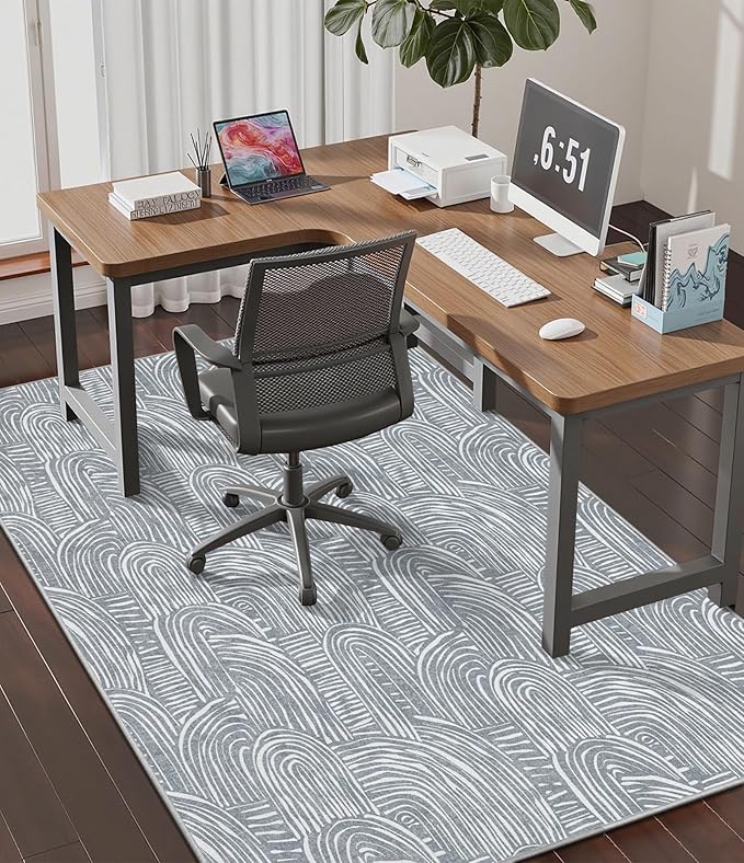 chakme Office Chair Mat for Hardwood Floor, 60"x45" Easy Glide Computer Desk Mat Protector for Rolling Chair Under Desk Rug Nonslip Backing, Machine Wash, (Arc)