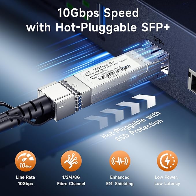 Cable Matters 10Gbps DAC Twinax SFP Cable - 3m / 9.8ft, 10GBASE-CU Passive Direct Attach Copper Twinax SFP+ Cable, Compatible with Cisco, Ubiquiti, Huawei, Netgear, & Supermicro Devices