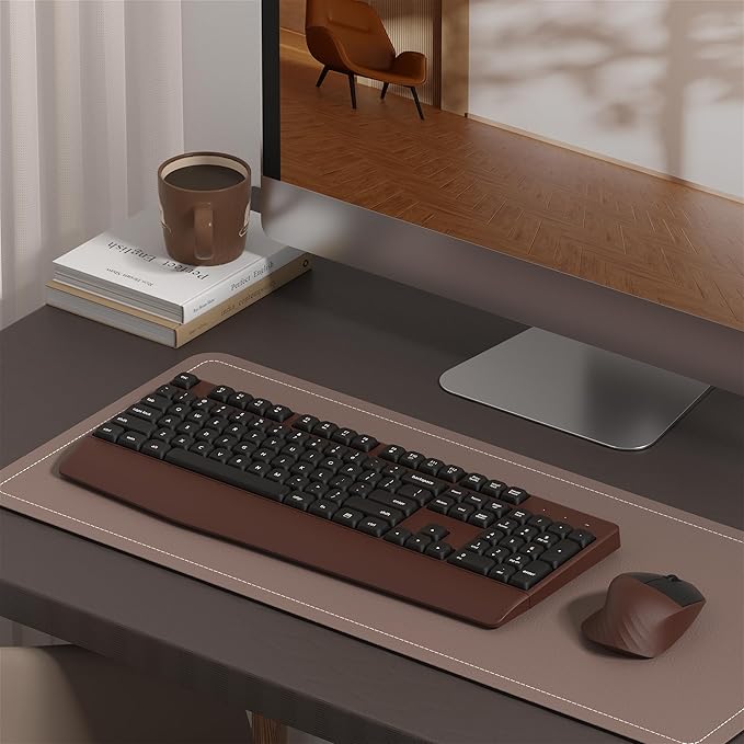 Wireless Keyboard and Mouse Combo, Full-Sized 104 Keys 2.4GHz Wireless Keyboard with Palm Rest and Wireless Mouse for Windows, Mac OS PC/Computer/Laptops/Desktops(Coffee)