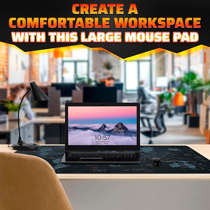 World Map Mouse Pad Large 35x15.7 - Geographical Designed XL Gaming Mouse Pad Map with Soft & Water-Resistant Coating - Easy to Clean Large Mousepads for Desk, XL Mousepad Mat for Games & Work