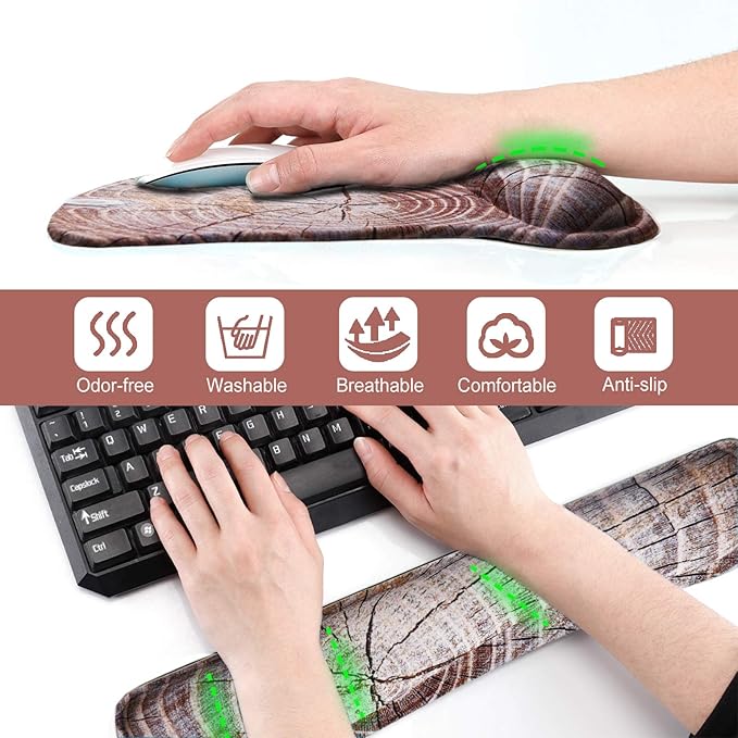 ToLuLu Keyboard Wrist Rest Mouse Pad Support, Gel Ergonomic Mouse Pads for Computer Laptop PC, Comfortable Durable Mousepad Keyboard Wrist Rests for Easy Typing Pain Relief, Wood Art