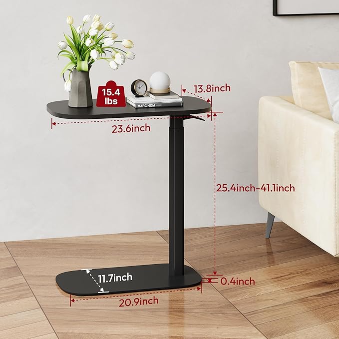SANODESK Small Standing Desk Pneumatic Height Adjustable Small Sit Stand Desk Laptop Desk Overbed Table Computer Cart for Home Office Computer Workstations(23.6" W x 13.8" D,Black+Maple Band)