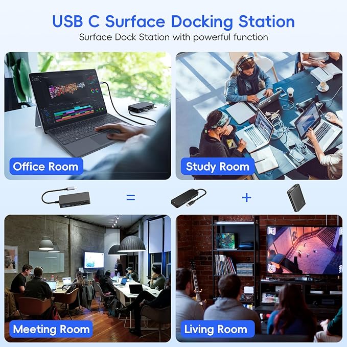 MS Surface Thunderbolt 4 Dock Triple Display 4K HDMI*2+VGA, 12 in 1 Surface Pro Docking Station with Power Adapter for Surface Pro 11/10/9/8/X/7+/7, Laptop 7/6/5/4/3, Laptop Go, Studio