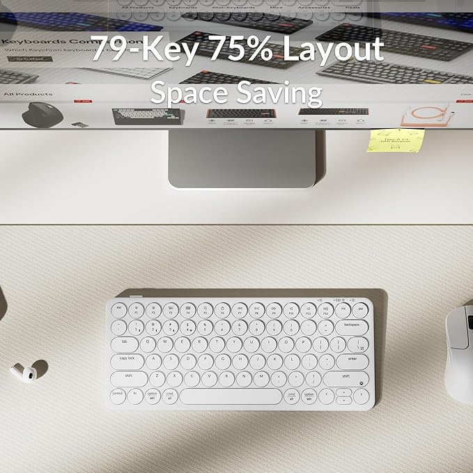 Keychron B3 Pro 75% Ultra-Slim Wireless Keyboard, 2.4GHz, Bluetooth 5.2 / Wired USB Connection, Portable Silent White Bluetooth Keyboard for Mac Windows Linux Tablet Phone