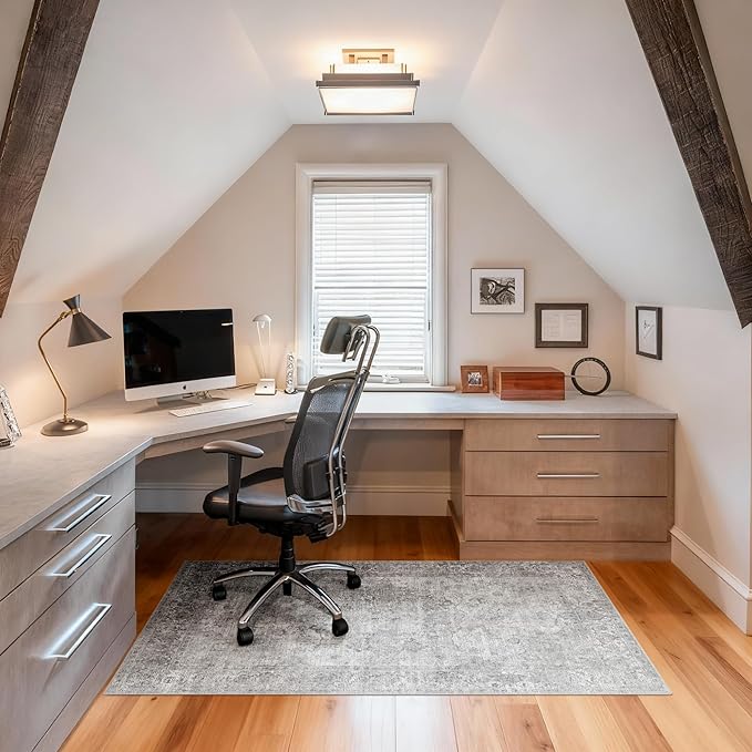 Office Chair Mat for Hardwood Floor, 36"x48" Desk Chair Mat for Home Office, Non-Slip Desk Rug, Under Desk Mat for Rolling Chair,Washable Rugs for Gaming Chairs-Light Grey