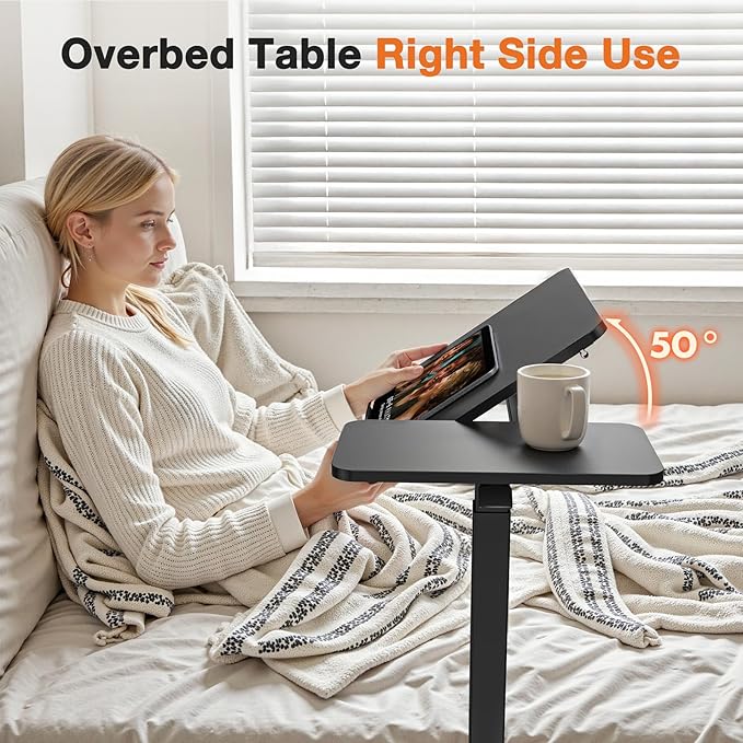 Sweetcrispy Small Standing Desk Rolling Table Adjustable Height, Laptop Mobile Stand with Wheels, Portable Computer Workstation with Tiltable Desktop for Teacher Classroom Home Office, Black