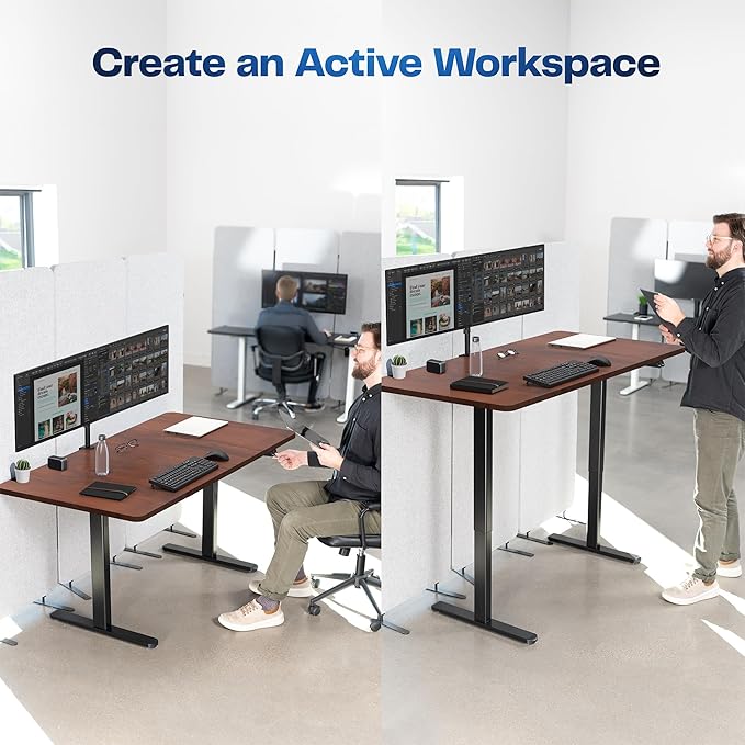 VIVO Electric 60 x 30 inch Stand Up Desk, Height Adjustable, Dark Walnut Top Black Frame, Home and Office Furniture Sets, DESK-KIT-0B6D