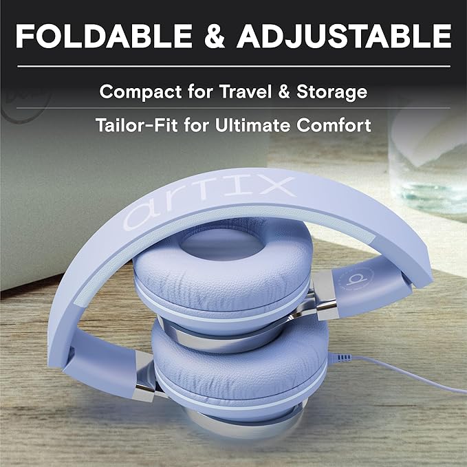 ARTIX CL750 Wired Headphones with Mic & Volume Control — Noise Isolating On-Ear Headphones for Computer and Laptop Wired, Plug in Corded Headphone with Wire (Foldable, Aux Jack 3.5mm)