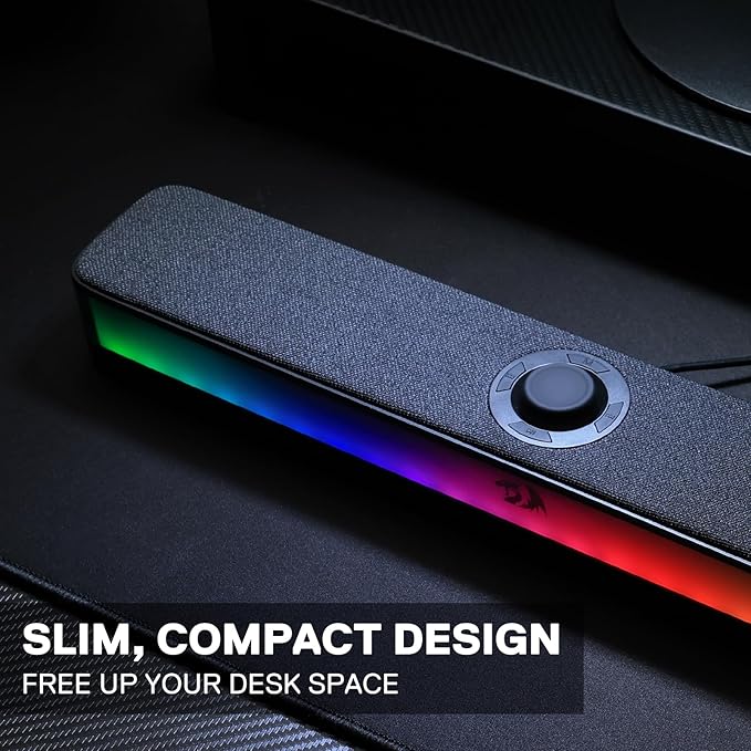 Redragon GS515 RGB Desktop Soundbar, 2.0 Channel Stereo Computer Speakers for Desktop with BT 5.3, USB-C/USB Powered, Black