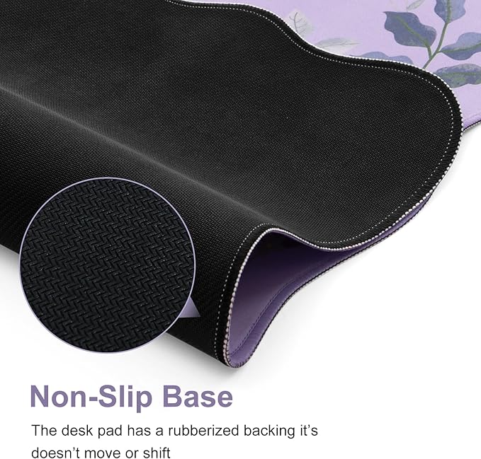 iCasso Large Mouse Pad, Scalloped Desk Matt for Desktop, Desk Pad Mat, Anti-Slip Big Mousepad with Stitched Edges, Floral Desk Mat for Keyboard and Mouse for Computer (Purple)