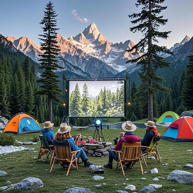 100 Inch Foldable Projector Screen for Wall, Hanging Portable Projector Screen Outdoor & Indoor - Thickened Anti-Crease White Screen with 4 Corner Ropes for Camping, Home Theater, Party