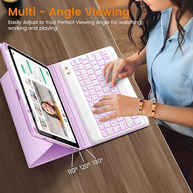 OYEEICE for iPad 9th Generation Case with Keyboard 10.2'' - 7 Color Backlit Wireless Keyboard Cover with Pencil Holder for iPad 9th/8th/7th Gen 10.2 inch, iPad Air 3rd Gen & iPad Pro 10.5" - Purple