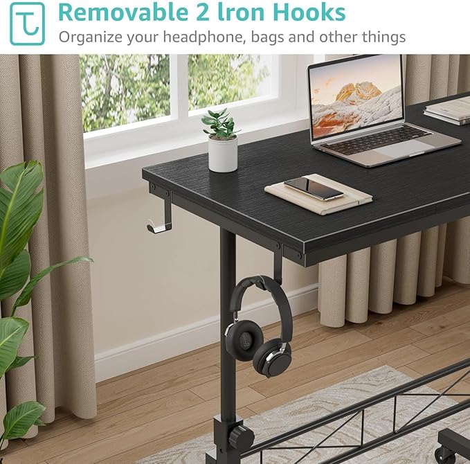 Small Portable Rolling Standing Desk - 32 Inch Adjustable Height Mobile Teacher Podium on Wheels for Classroom, Stand Up Desks for Treadmill Walking Pad, Couch Sofa Side Laptop Table, Black