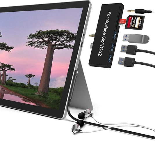 Surface Go Docking Station - USB C Hub with 6-in-2 Ports, 3.5mm Audio, SD/TF Card Reader