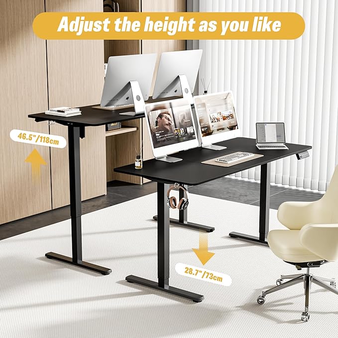 ERGOMAKER 55" Electric Standing Desk, Adjustable Height, Sit Stand Up Desk for Home Office & Computer Workstations, Memory Controller, Black