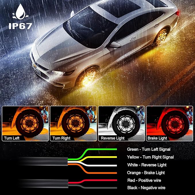 17inch Double Row Wheel Lights with APP & Remote Control, RGB Chasing Wheel Ring Lights with Turn & Braking Signal Compatible with Various Trucks, SUV, and Cars