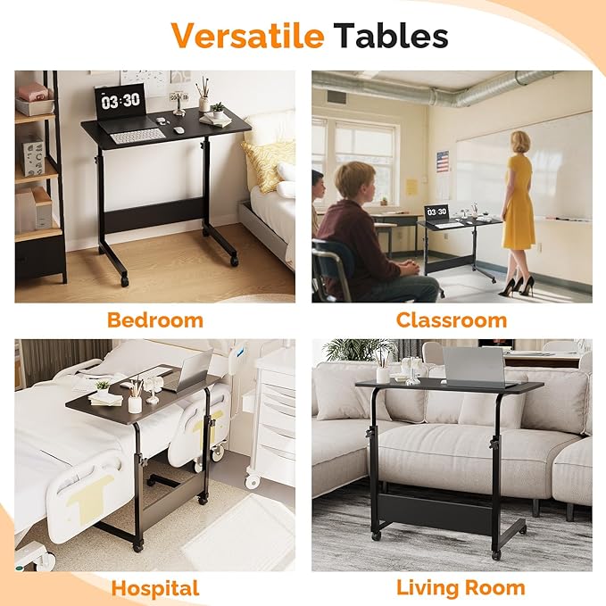 FCH Portable Computer Workstation, Standing Desk Adjustable Height, Small Computer Desk w/Rolling, Sit Stand Laptop Desk TV Tray for Bed Sofa Hospital Reading Eating,Black, 31.5"