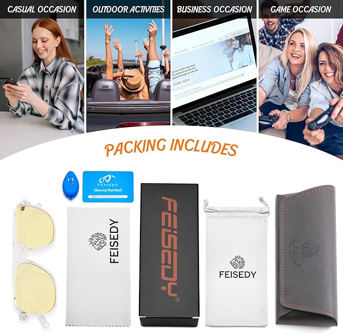 FEISEDY Amber Blue Light Glasses for Computer Gaming Orange/Yellow lens Anti Eyestrain Sleep Glasses G2835