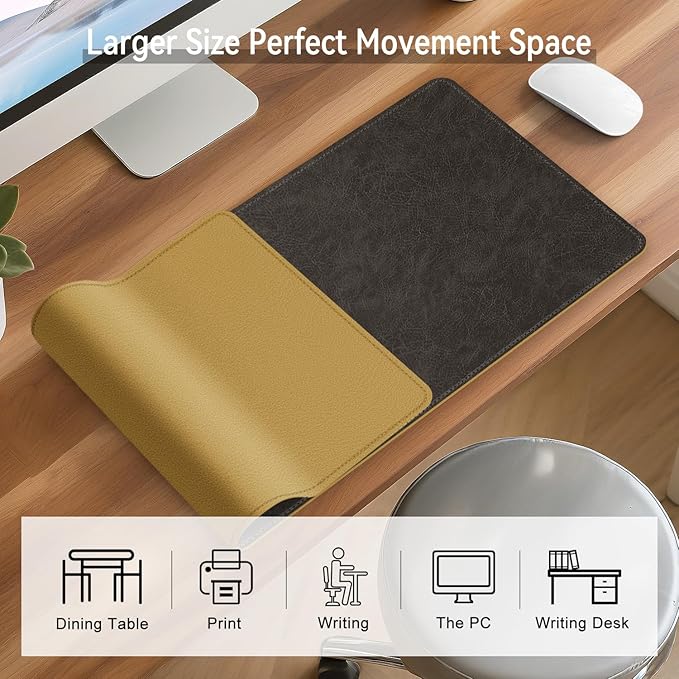 Imitation Crazy Horse Leather Desk Mat - Waterproof Desk Pad - Ideal for Large Mouse Pad and Desk Mats on Top of Desks (Terracotta+Yellow, 33"*13")