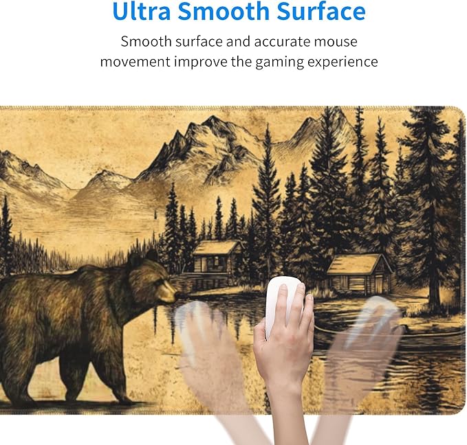 Vintage Bear Desk Mat Large Gaming Mouse Pad Bear Extended Mousepad Big in Laptop Computer Mouse Keyboard Mat for Office Desk Decor 31.5x12 in