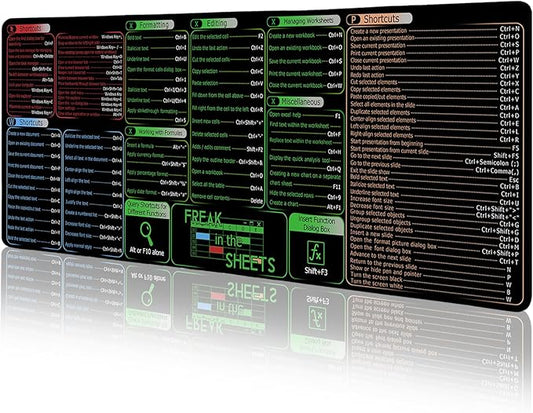 Office Software Excel Shortcuts Mouse Pad, Extended Large Cheat Sheet Mousepad, Mouse Pads for Desk Non-Slip, Keyboard Mouse Pad for Laptop Computer Work Office Desk Accessories 31.5x11.8 in
