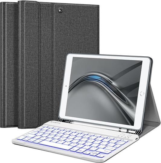 FINTIE Backlit Keyboard Case for iPad 9th / 8th / 7th Generation (2021/2020/2019) 10.2 Inch, Soft TPU Back Cover with 7 Colors Backlight Magnetically Detachable Bluetooth Keyboard, Gray
