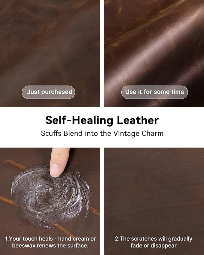 YSAGi Leather Desk Mat, 23.6"x13.8"Real Leather Desk Pad, 2mm Thick Desk Blotter with Stiched line,Oil-Wax Feel Mouse pad and Self-Healing Laptop Pad for Home & Office(Classic Dark Brown)