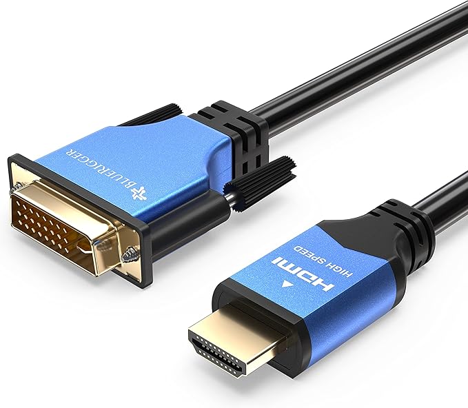 BlueRigger HDMI to DVI Cable 25FT (High-Speed, Bi-Directional Adapter Male to Male, DVI-D 24+1, 1080p, Aluminum Shell) - Compatible with Raspberry Pi, Roku, Xbox One, PS5/PS4/PS3, Graphics Card