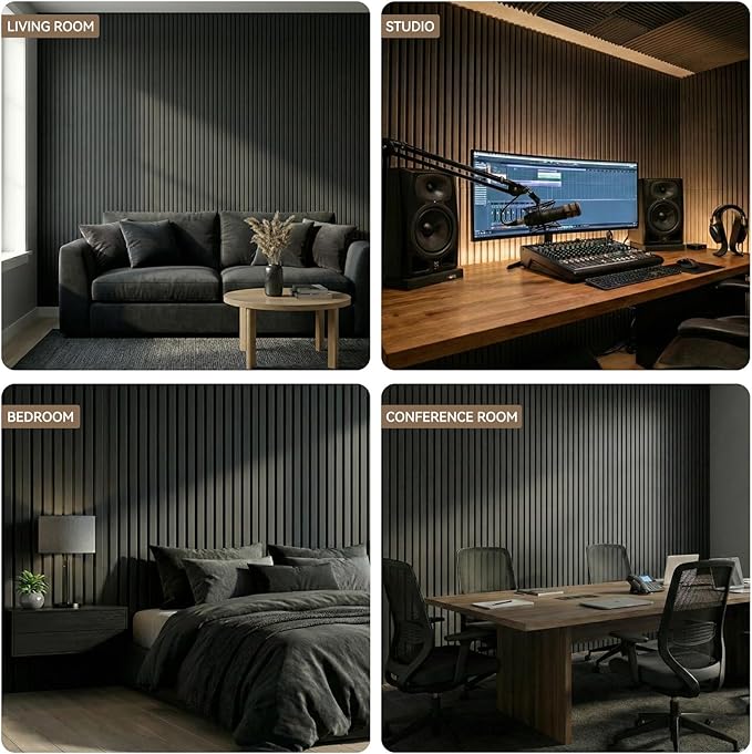 10Pack Large Acoustic Panels, 48x24x0.38 inch Sound Proof Panels for Walls, Self-Adhesive Sound Dampening Wall Panels, Noise Absorbing Decorative Wall Panels, Wall Noise Blocker for Home (Black)