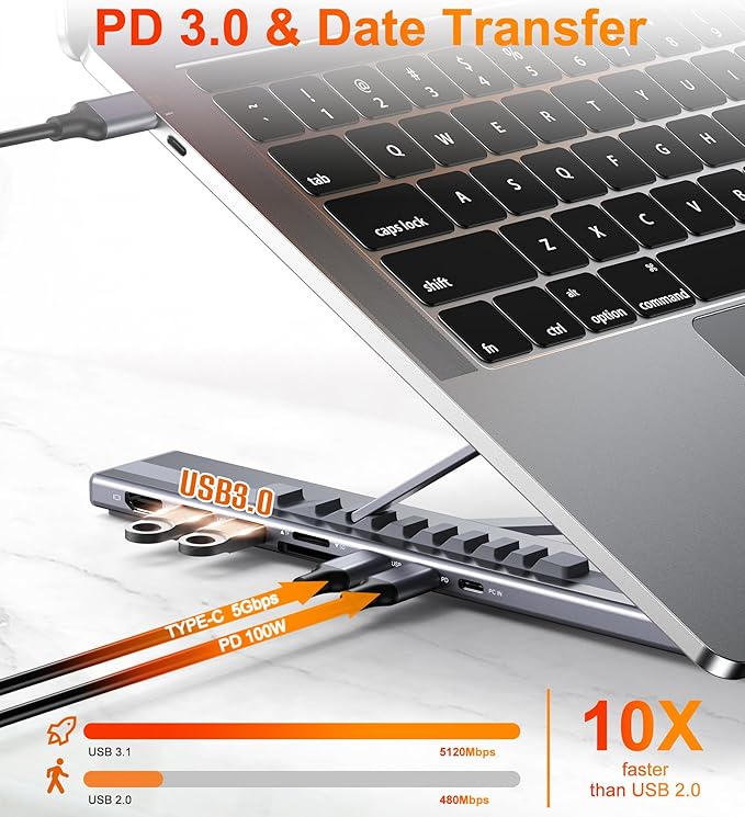 USB C Laptop Docking Station Stand, Dock Tablet Stand, 8 in 1 USB C Hub with 4K HDMI, 2 USB 3.0, PD 100W, Universal Dock Station for MacBook Pro/Air/Dell/HP/Surface/Lenovo, Plug and Play