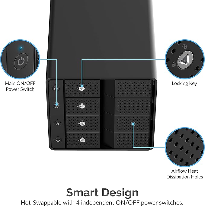SABRENT 4-Bay USB 3.2 Gen 2 SATA Docking Station for 3.5” HDD/SSD, 10Gbps USB-C DAS, Tray-Less Hot-Swap, Aluminum Enclosure with Cooling Fan, Individual Power Switches, No RAID (DS-SC4B)