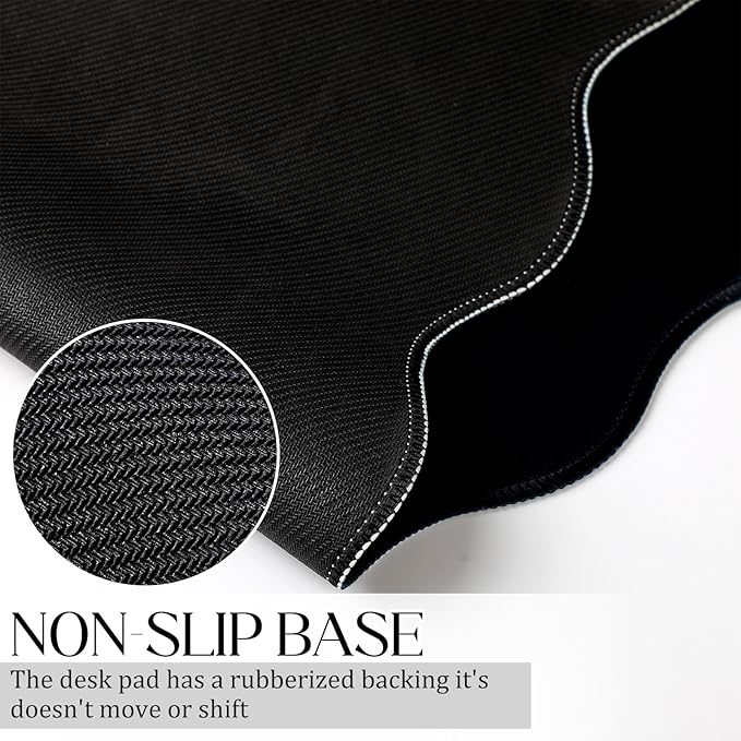 Scalloped Desk Mat Large Scalloped Piping Cute Desk Mat Aesthetic Preppy Table Pad Large Nonslip Pad with Edge Stitching Waterproof Gaming(Black,31.5 x 15.75 Inches)