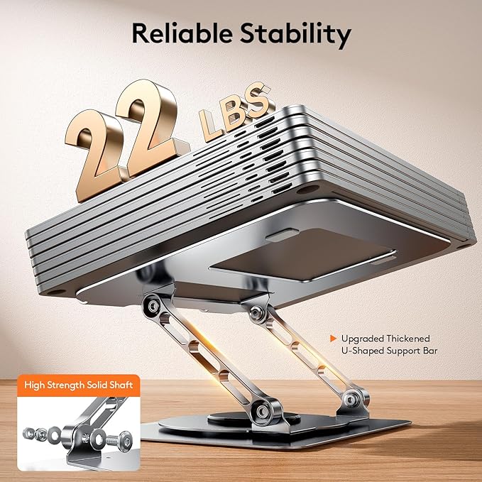 TECKNET Laptop Stand for Desk, 360 Rotating Base, Ergonomic Foldable Computer Stand for Laptop Riser Height Adjustable, Compatible with MacBook Pro, All Laptops 10-17" - Silver