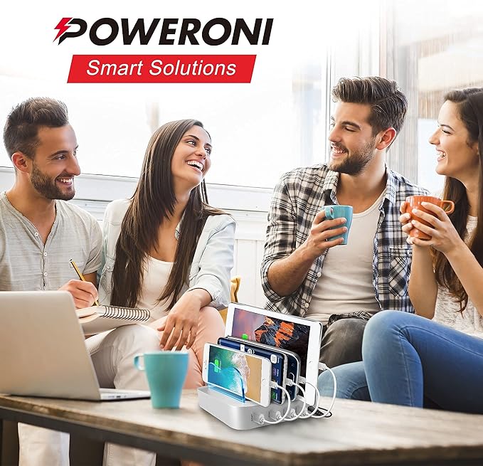 4 Port Charger Station - Fast Charging Dock for Multiple Devices Apple - Multi Device USB Charging Station - Compatible with Apple iPad, iPhone, Android, and Tablet - Charging Rack