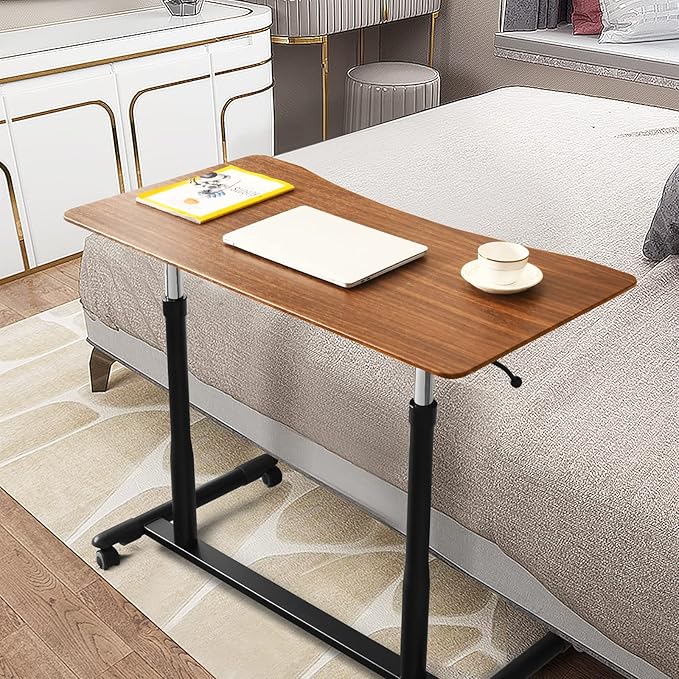 COSTWAY Mobile Height Adjustable Standing Desk, Compact Pneumatic Sit to Stand Computer Desk w/Lockable Casters, Ergonomic Rolling Laptop Table w/Steel Frame for Home Office (Espresso)