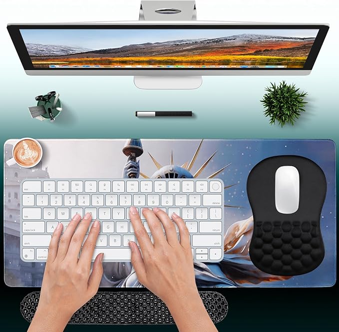 3 in 1 Ergonomic Set Mouse Pad with Wrist Rest, Keyboard Wrist Rest, and Desk Pad,Memory Foam Soft Breathable Pain Relief for Wrist Fatigue, Prolonged Typing and Mouse Use Jamboa