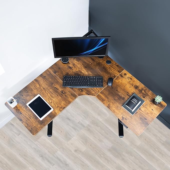 VIVO Electric Corner L-Shaped 47 x 47 in Standing Desk, Memory Height Adjustment, Rustic Vintage Brown Top Black Frame, DESK-E1L94N