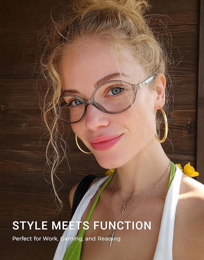 Slocyclub 2 pack Fashion Oval Glasses for Women Men Vintage Oval Small Frame Eyeglasses Retro Blue Light Blocking Glasses, Grey and Whiskey Tortoise