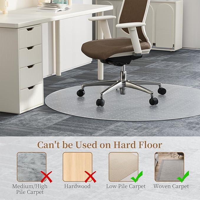 Office Chair Mat for Carpet, 36" Round Clear and Thick Carpet Chair Mats with Non-Slip Studded for Home and Office Low Pile Carpets - Not for Hardwood Floor