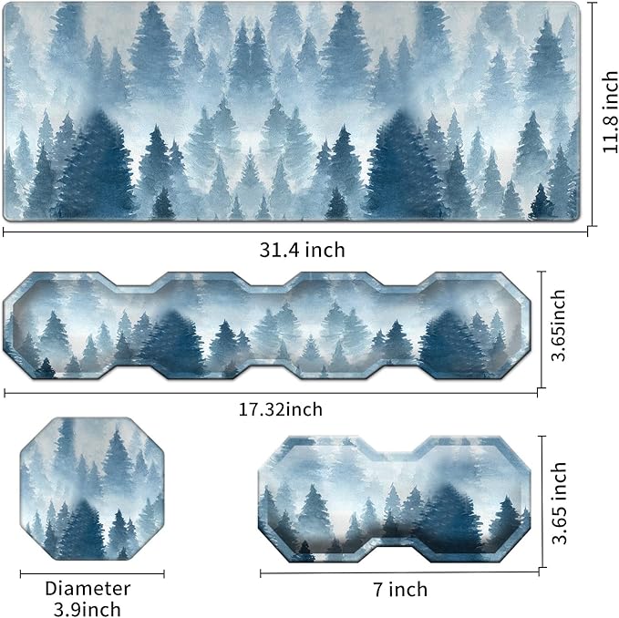 Large Gaming Mouse Pad + Keyboard Wrist Rest + Mouse Wrist Rest Support Set+ Coaster, Ergonomic Memory Foam, Multifunctional Desk Mat 4pcs for Computer, Home & Office,Forest Tree