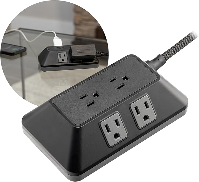 GE 6-Outlet Surge Protector, 6 Ft Braided Extension Cord Power Strip, Flat Plug, Adapter Spaced, Multi Plug Outlet Extender, for Home, School, and Office, 560J, Black - 70614