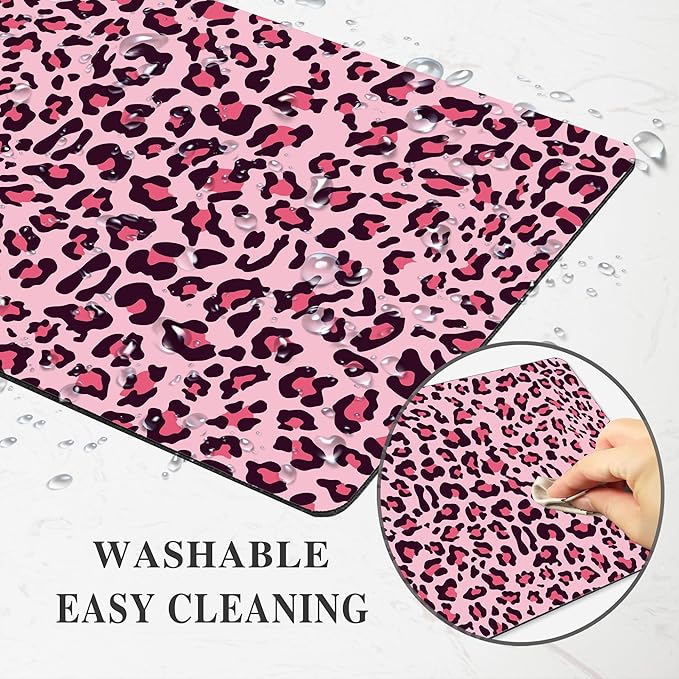 Leopard Mouse Pad Hot Pink Black Aesthetic Mousepad Cheetah Print Desk Laptop Women Girly Computer Gaming Office Cute Small Square Wireless Fashion Accessories Mat Large Desktop Travel