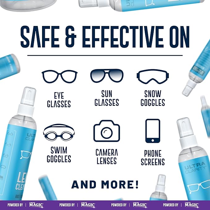 Powered by Nano Magic Eyeglass Lens Cleaning Spray 6 oz (3 Pack) | Professional Grade Formula, Silicone-Free | for Glasses, Phone, Electronic Screens, Optic Surfaces, Coated Surfaces - Made in USA